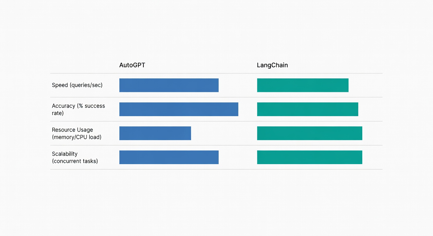 Comparison table visualization of AutoGPT vs LangChain performance metrics