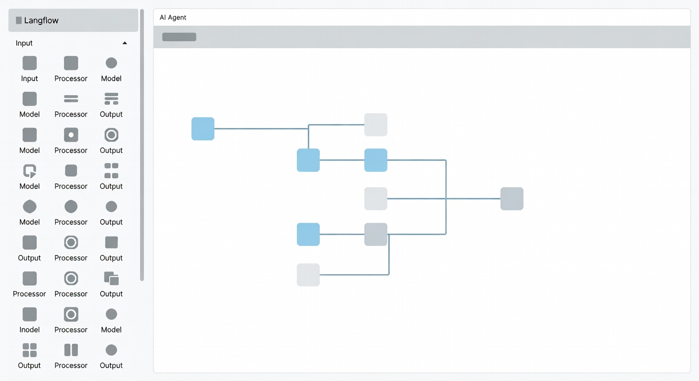 Screenshot of Langflow drag-and-drop interface building an AI agent
