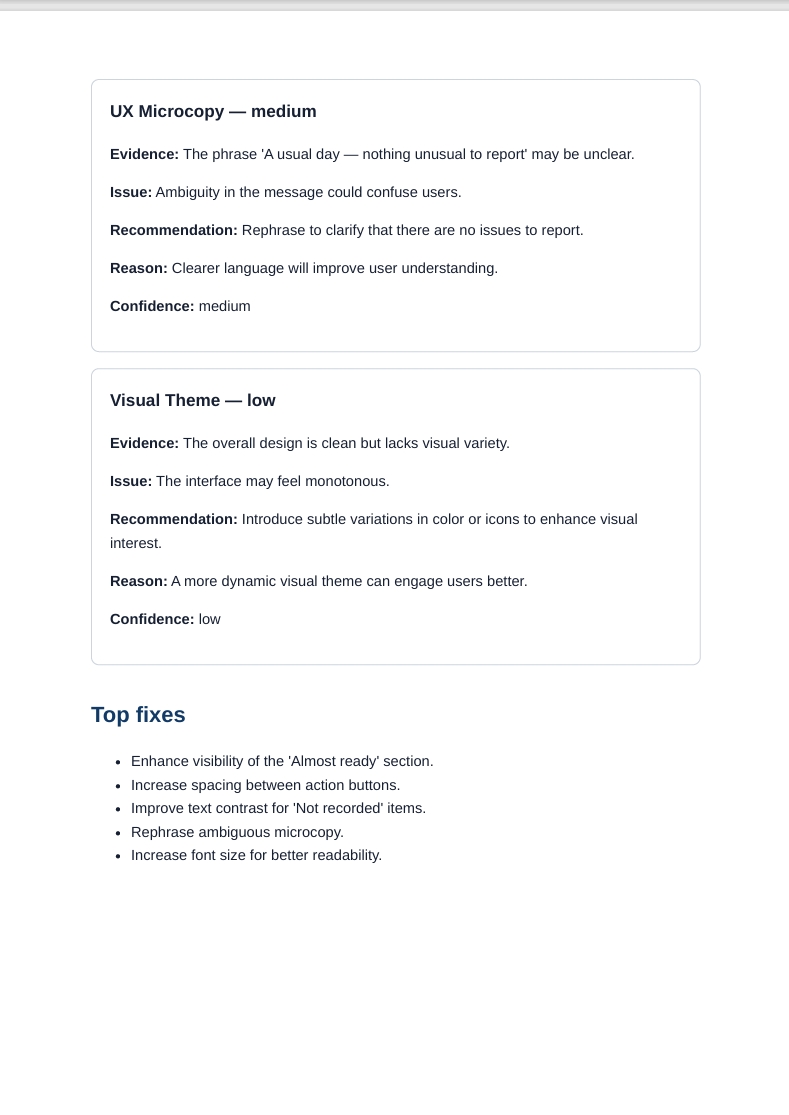 UI Screenshot UX Audit with PDF Report